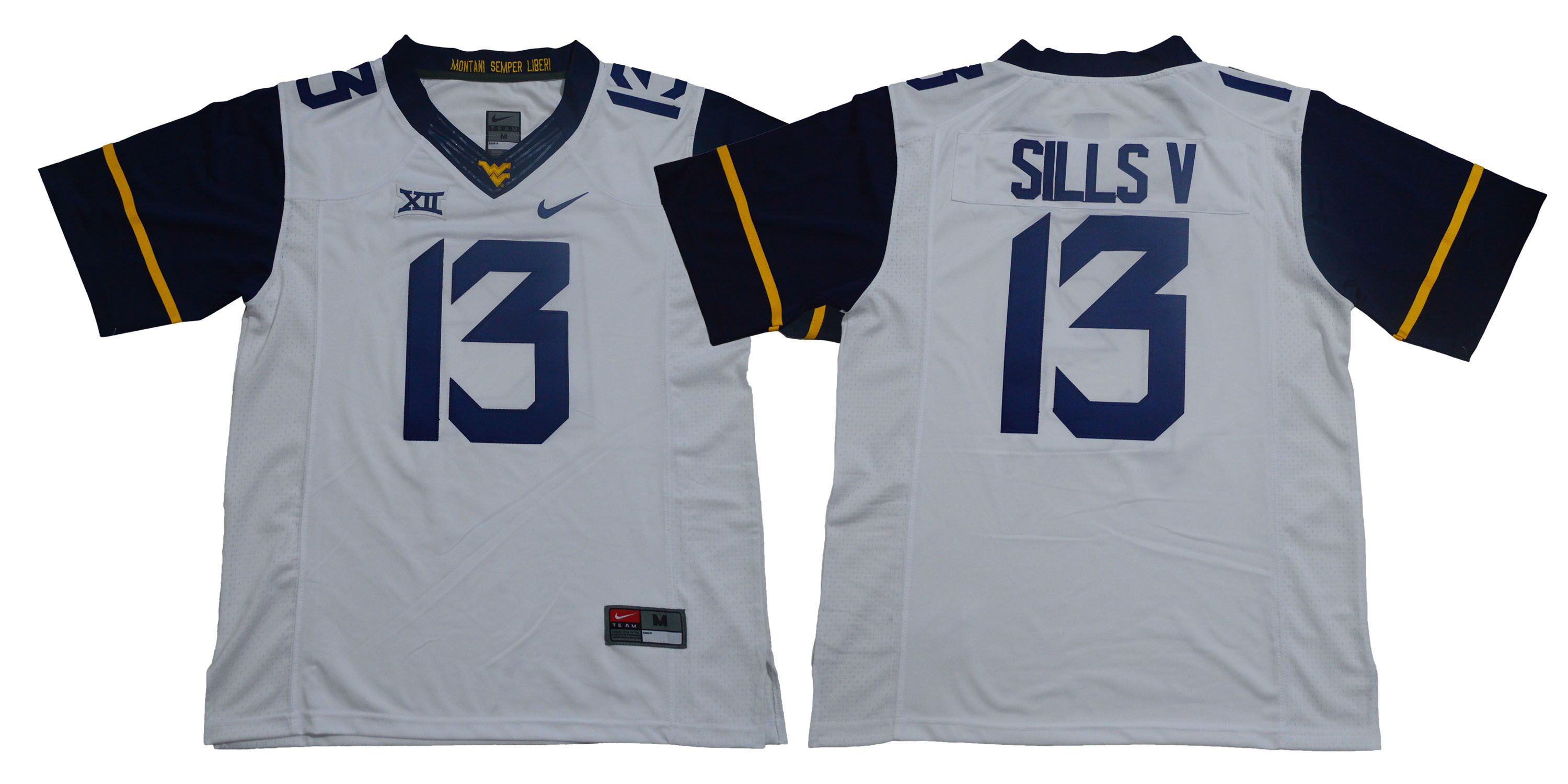 Men West Virginia Mountaineers #13 Sills v White Nike NCAA Jerseys